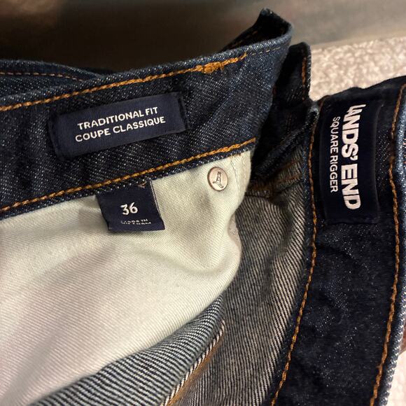 Lands’ End Square Rigger Jeans 36 x25 Traditional Fit Dark Wash Blue Denim - Picture 8 of 8